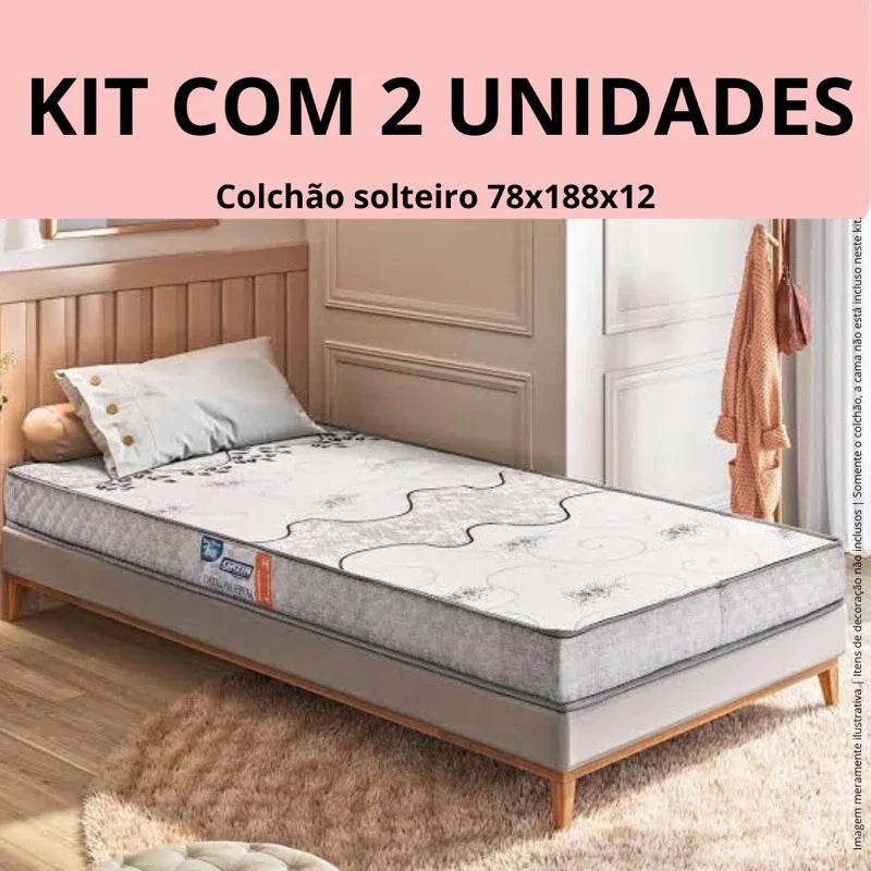 Kit 2 colchões BLACK solteiro espuma D23 78x188 altura 12cm