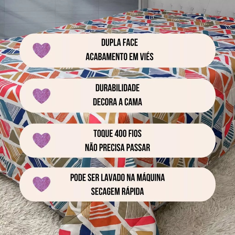 Edredom Athenas Queen 400 Fios Dupla Face Avulso Cobre Leito Estampado Matelado com Viés