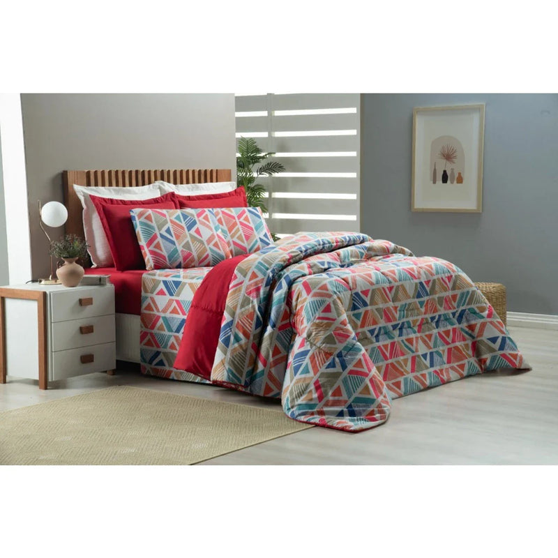 Edredom Athenas Queen 400 Fios Dupla Face Avulso Cobre Leito Estampado Matelado com Viés