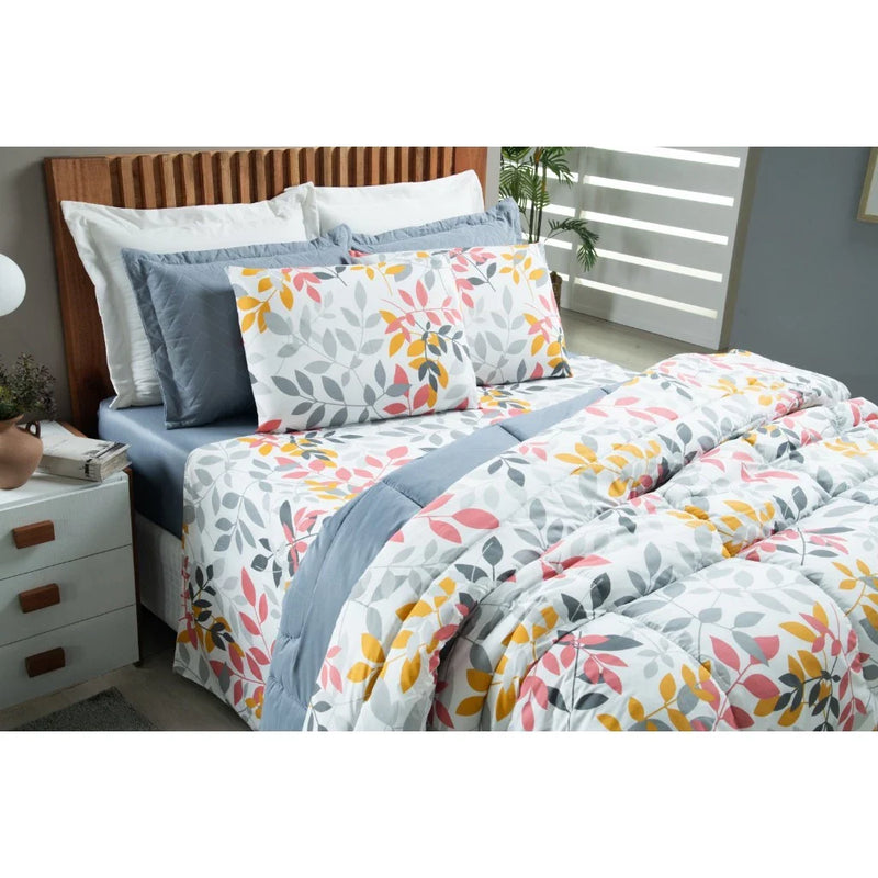 Edredom Athenas Queen 400 Fios Dupla Face Avulso Cobre Leito Estampado Matelado com Viés