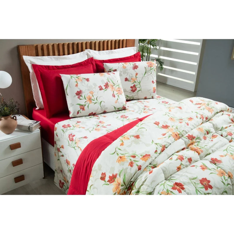 Edredom Athenas Queen 400 Fios Dupla Face Avulso Cobre Leito Estampado Matelado com Viés