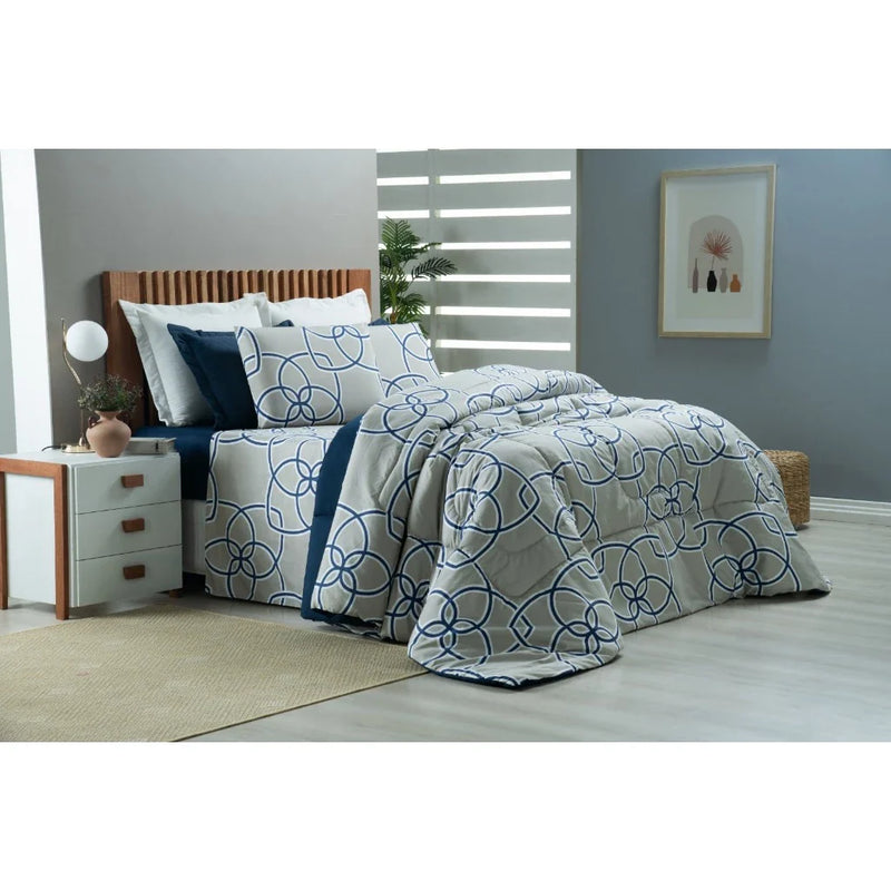 Edredom Athenas Queen 400 Fios Dupla Face Avulso Cobre Leito Estampado Matelado com Viés