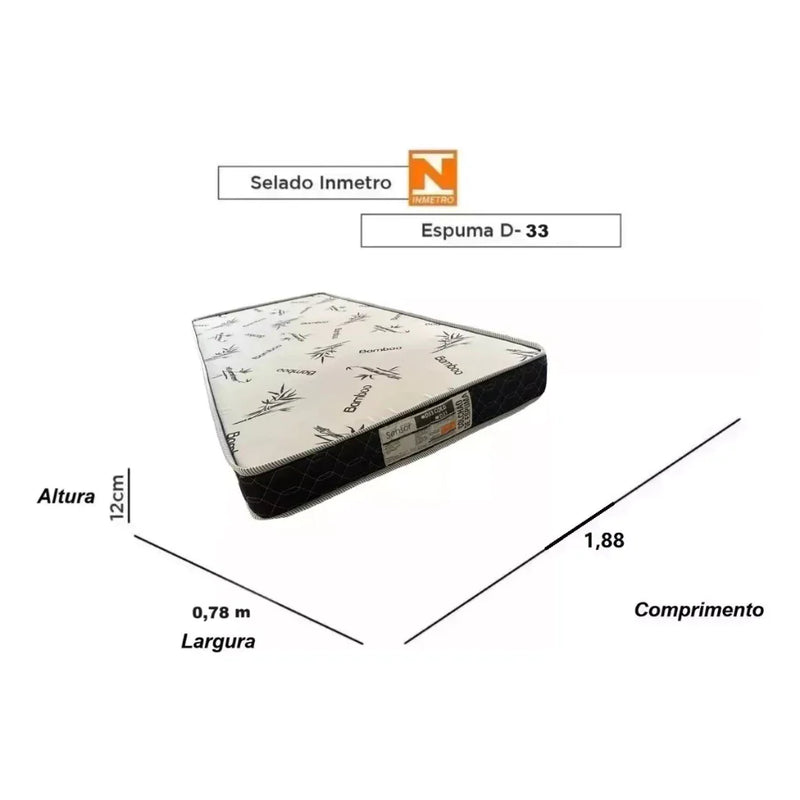 Colchão Solteiro D33 100% Espuma Dupla Face Selo Inmetro 78x188x12