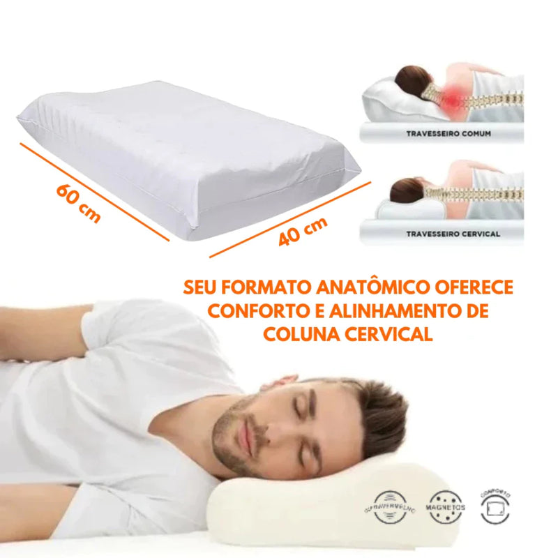 Travesseiro CERVICAL Ortopédico Pillow MAGNÉTICO com Infravermelho Terapêutico Premium