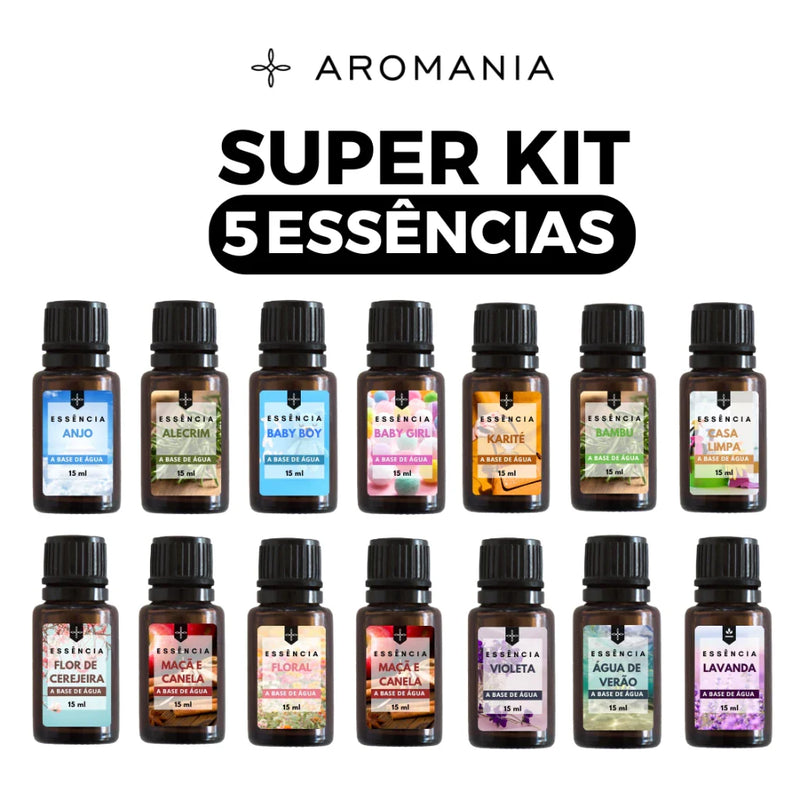 Kit com 5 Essências Hidrossolúveis Para Umidificador e Difusor de Ambiente 15ml - Escolha seus Aromas